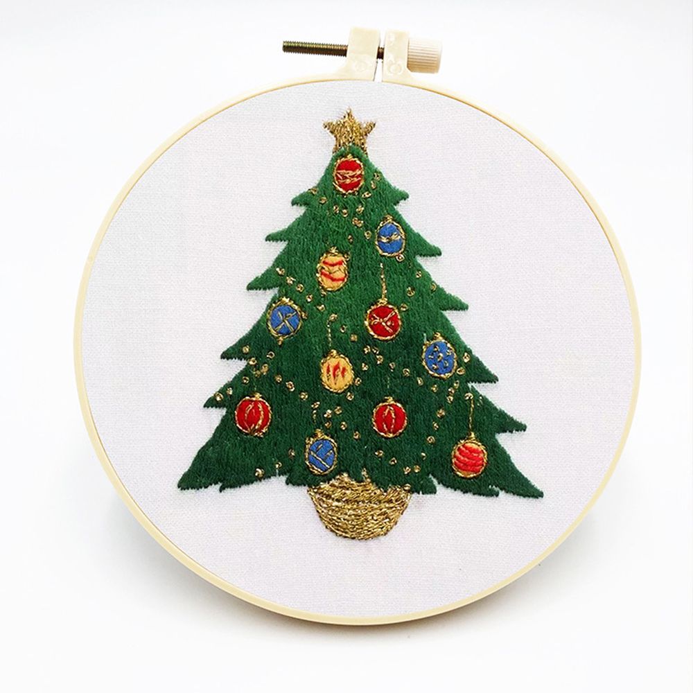 Christmas Embroidery Kit for Beginners DIY Cross Stitch Patterns with Hoop