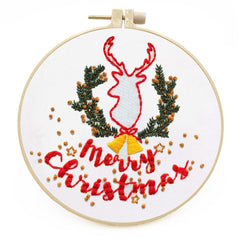 Christmas Embroidery Kit for Beginners DIY Cross Stitch Patterns with Hoop