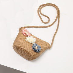 Floral Straw Crossbody Bag Mini Shoulder Beach Messenger Travel Bag