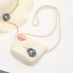 Floral Straw Crossbody Bag Mini Shoulder Beach Messenger Travel Bag