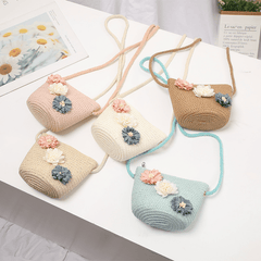 Floral Straw Crossbody Bag Mini Shoulder Beach Messenger Travel Bag