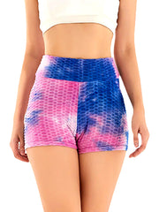 Tie Dye Butt Lifting High Waist Biker Shorts Bubble Yoga Sports Shorts
