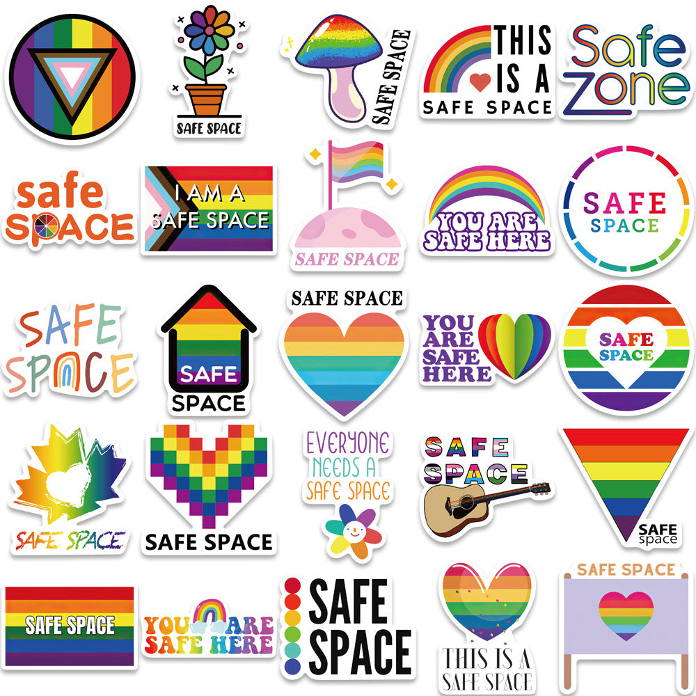 50pcs LGBTQ Safe Space Waterproof Stickers for Water Bottle Laptop Phone
