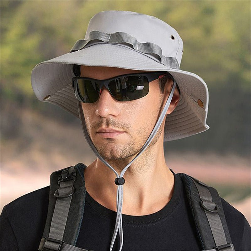 Mens Outdoor Fishing Hat With Ruffle Big Brim Bucket Hat