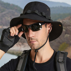 Mens Outdoor Fishing Hat With Ruffle Big Brim Bucket Hat