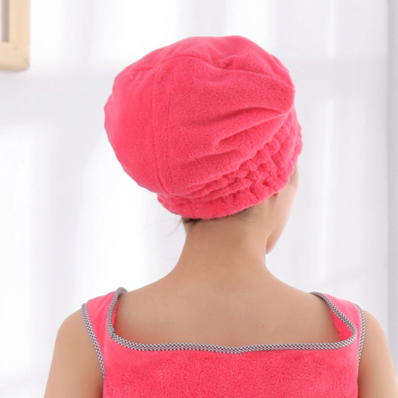 Bow Hair Drying Cap Coral Fleece Towel Women's Soft Absorbent Shower Cap