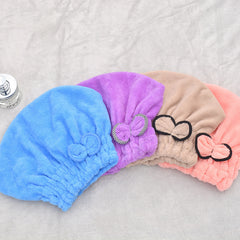 Bow Hair Drying Cap Coral Fleece Towel Women's Soft Absorbent Shower Cap