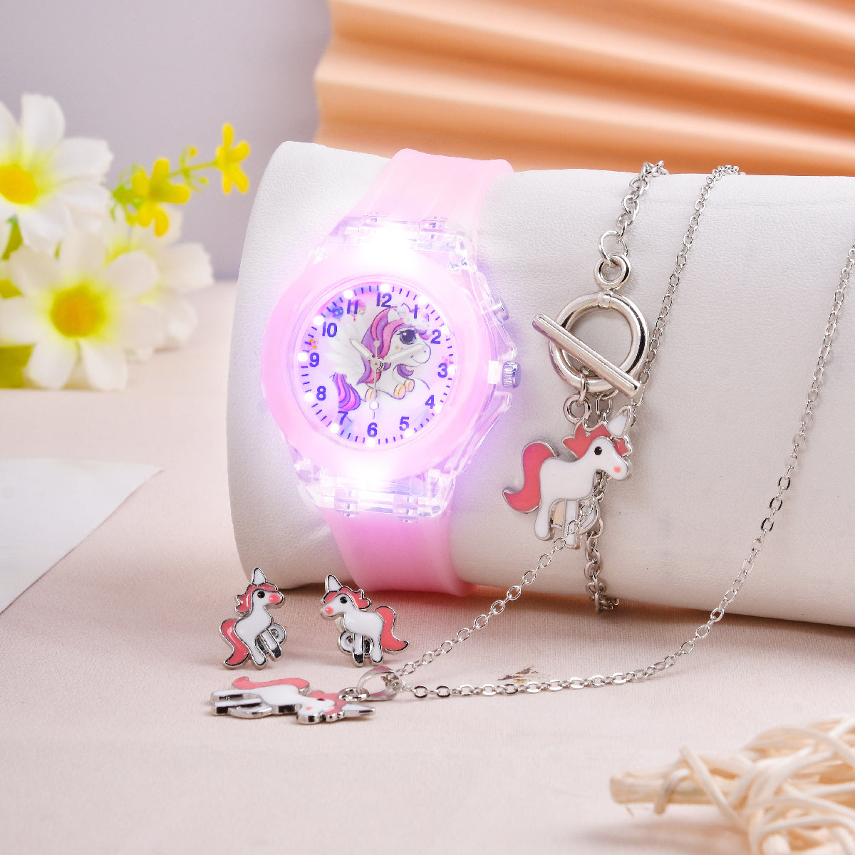 Unicorn Silicone Strap LED Watch & Jewelry Set