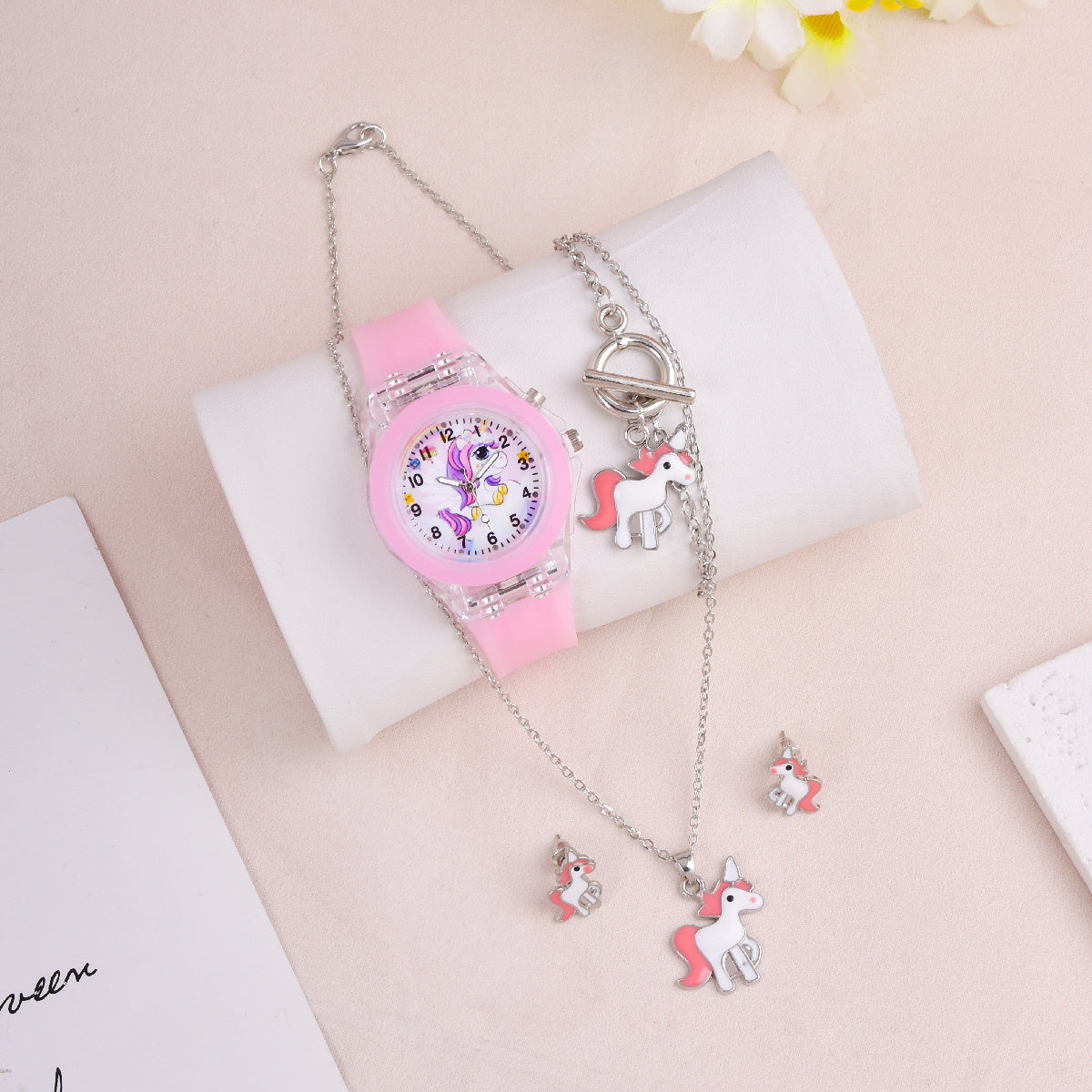 Unicorn Silicone Strap LED Watch & Jewelry Set