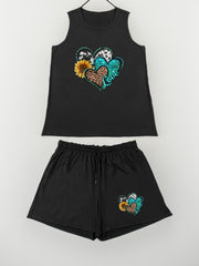 Casual Loungewear Set Women's Plus Leopard Heart & Sunflower Print