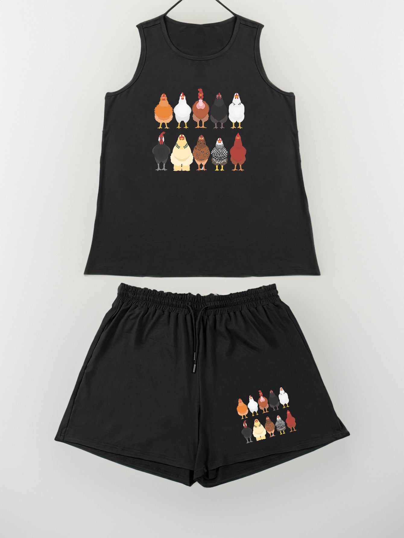Chicken Print Tank Top & Shorts Pajama Set