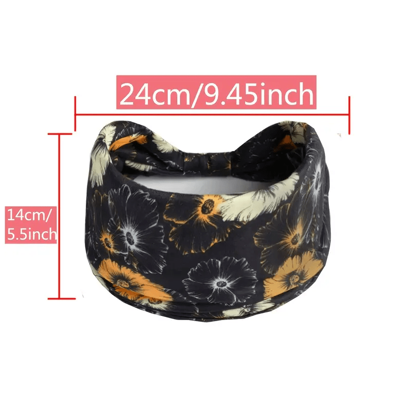 Flowers Pattern Headband Floral Hairband Boho Sports Sweatband For Yoga Running