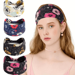 Flowers Pattern Headband Floral Hairband Boho Sports Sweatband For Yoga Running