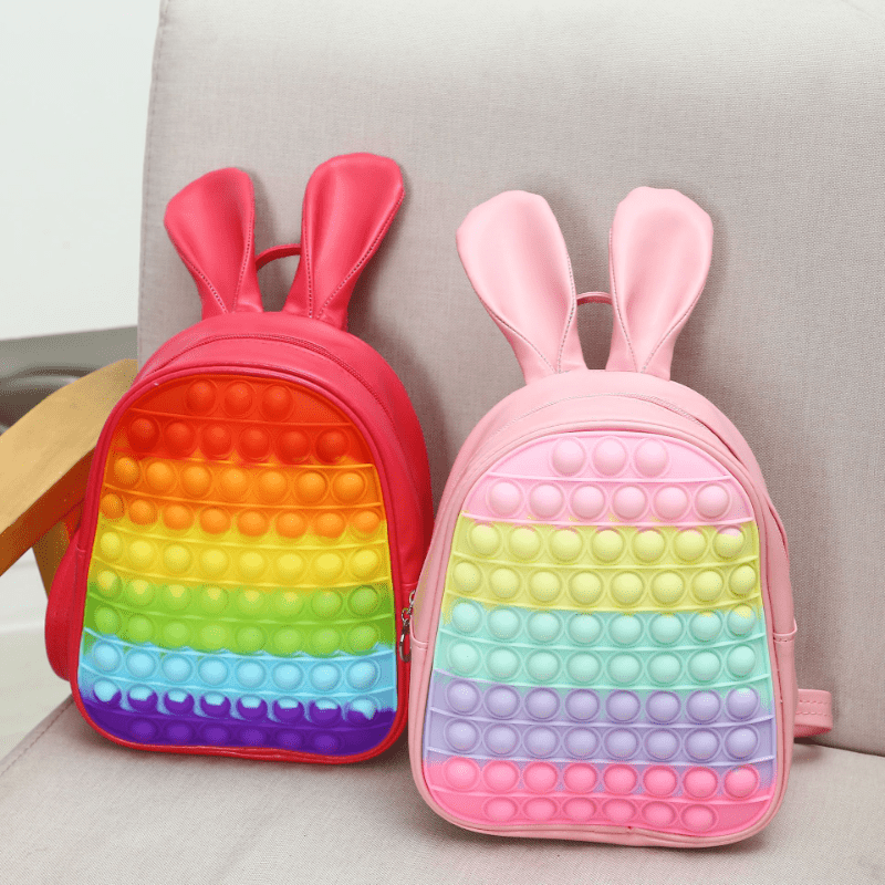 Funny Rabbit Rainbow Color Backpack Silicone Soft Student Gift