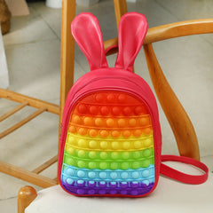 Funny Rabbit Rainbow Color Backpack Silicone Soft Student Gift