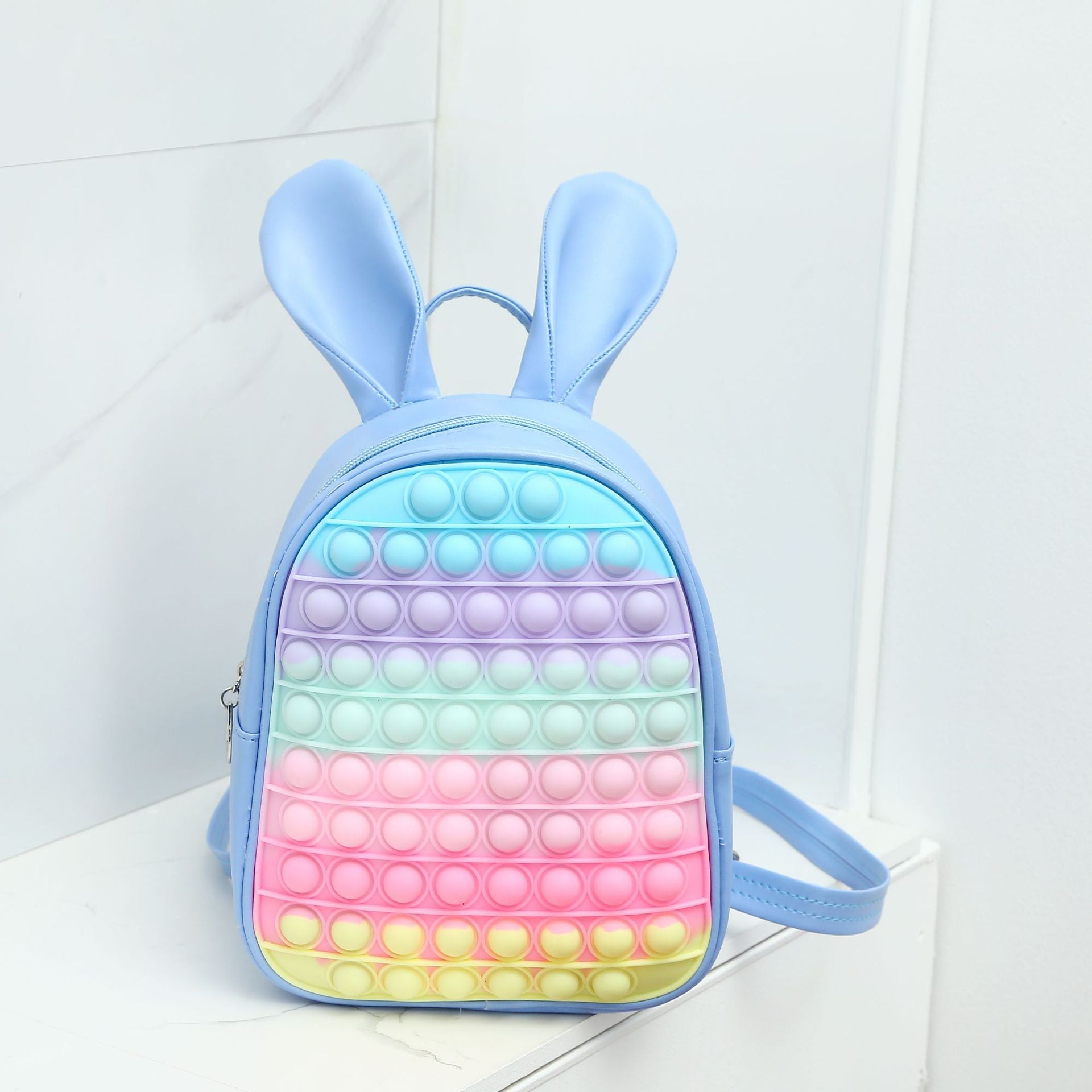 Funny Rabbit Rainbow Color Backpack Silicone Soft Student Gift