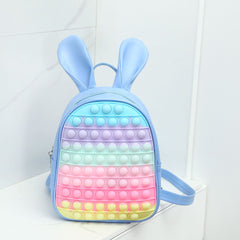 Funny Rabbit Rainbow Color Backpack Silicone Soft Student Gift