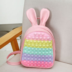 Funny Rabbit Rainbow Color Backpack Silicone Soft Student Gift