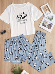 Panda Print Pajamas Set Short Sleeve - Women's Sleepwear
