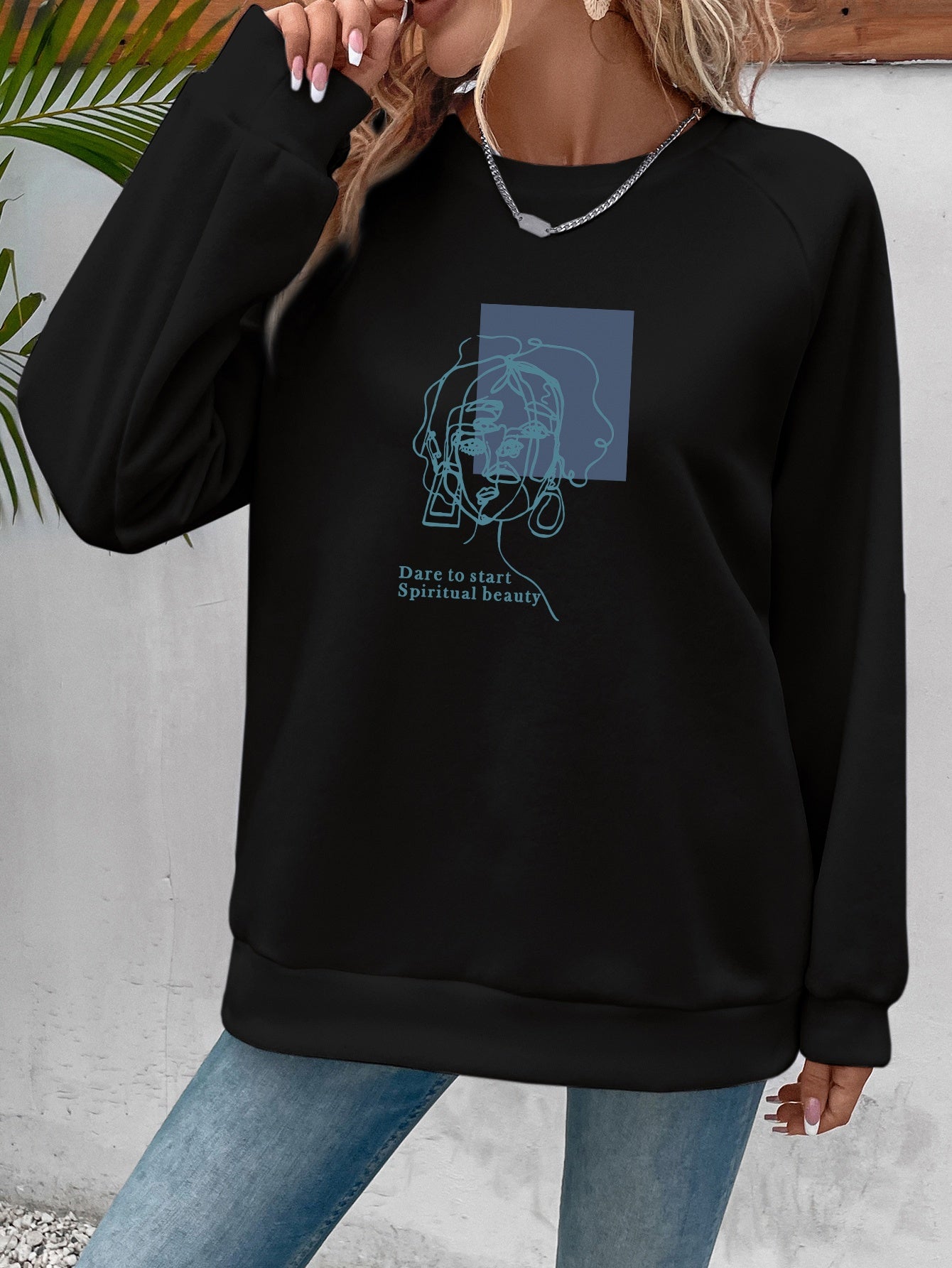 Graphic Print Sweatshirt Casual Long Sleeve Crew Neck for Spring/Fall