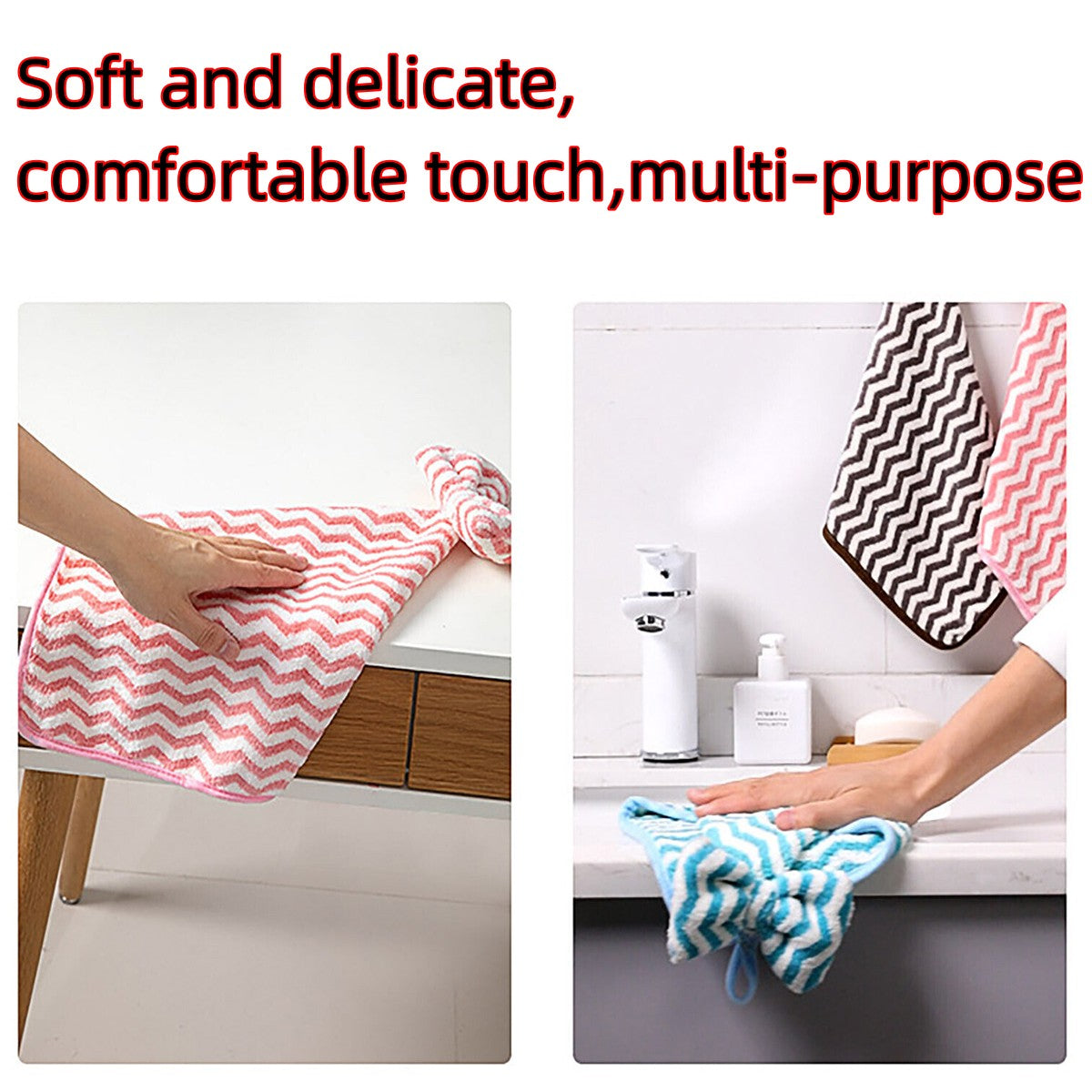 2pcs Striped Hanging Towel Quick Drying Absorbent Soft for Bathroom Kitchen