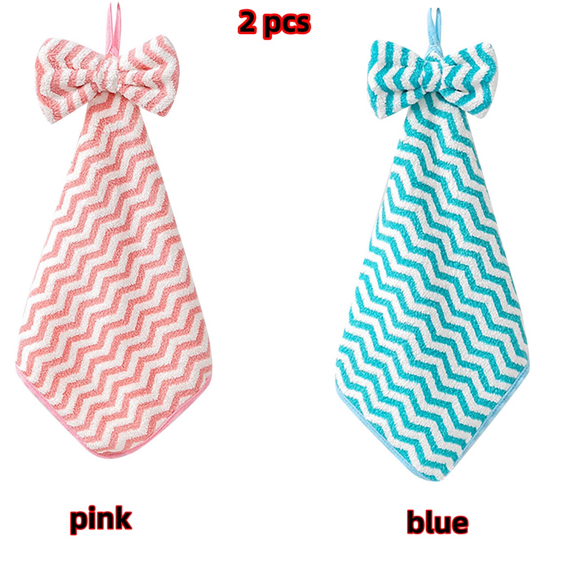 2pcs Striped Hanging Towel Quick Drying Absorbent Soft for Bathroom Kitchen