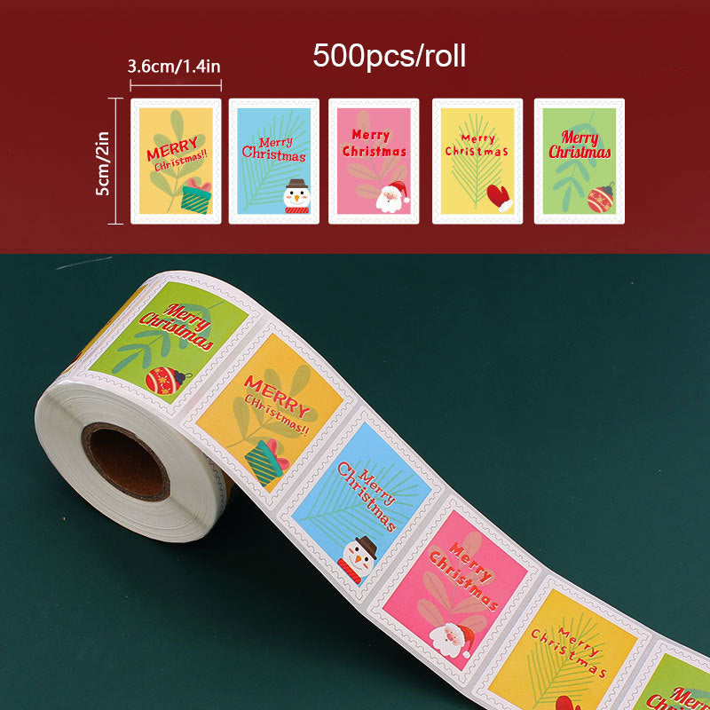 500pcs Christmas Cartoon Self-Adhesive Sealing Sticker Roll
