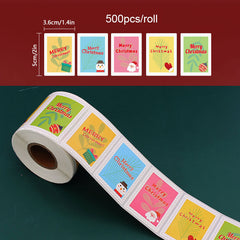 500pcs Christmas Cartoon Self-Adhesive Sealing Sticker Roll