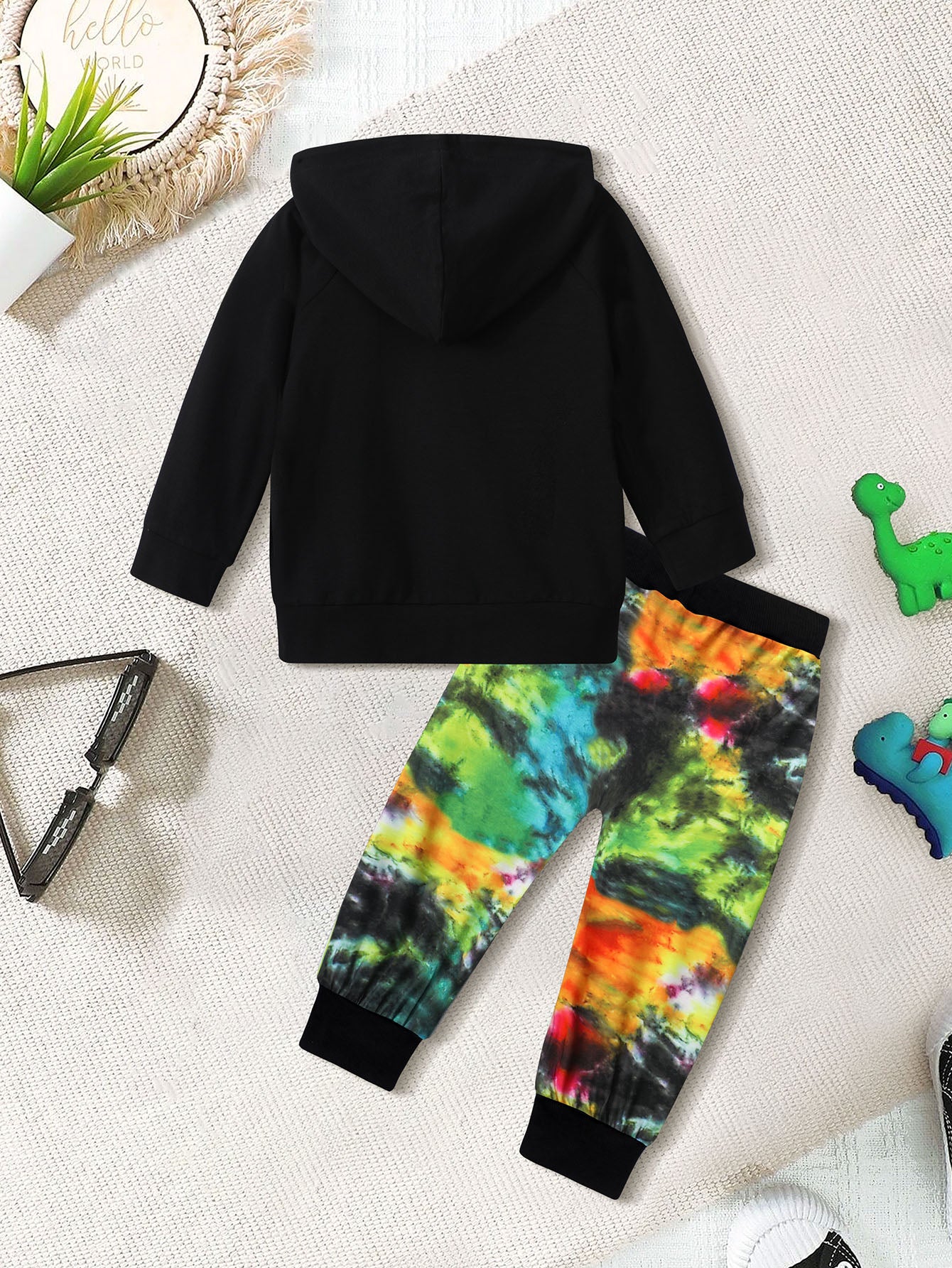 Toddler Boy's Tie Dye 2pcs Hoodie & Sweatpants Set Sunglasses Print Top