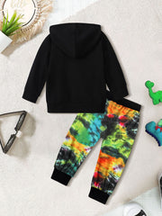 Toddler Boy's Tie Dye 2pcs Hoodie & Sweatpants Set Sunglasses Print Top