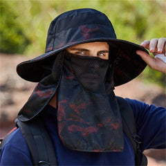 Camouflage Fishing Cap Wide Brim Bucket Hat Visor With Removable Face Mask