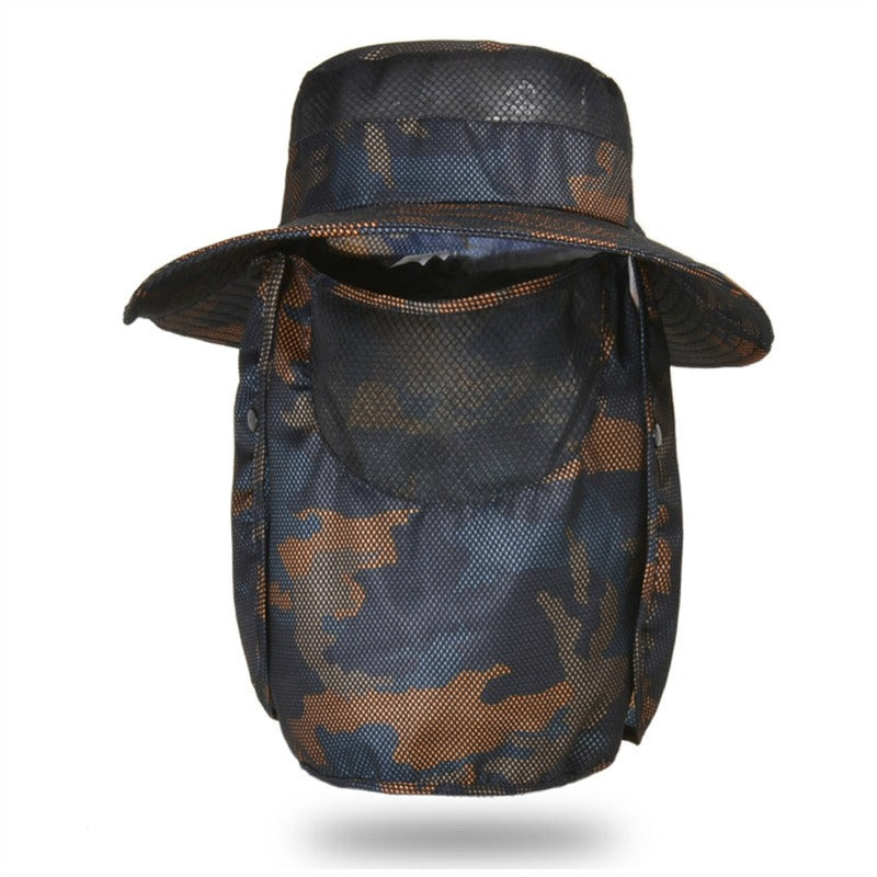 Camouflage Fishing Cap Wide Brim Bucket Hat Visor With Removable Face Mask