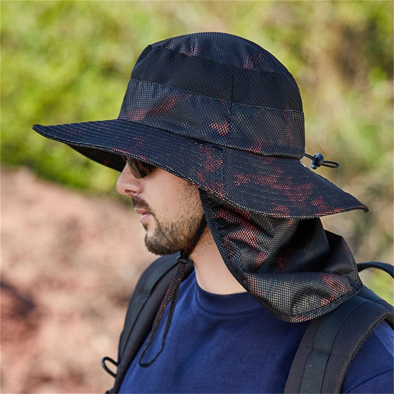 Camouflage Fishing Cap Wide Brim Bucket Hat Visor With Removable Face Mask