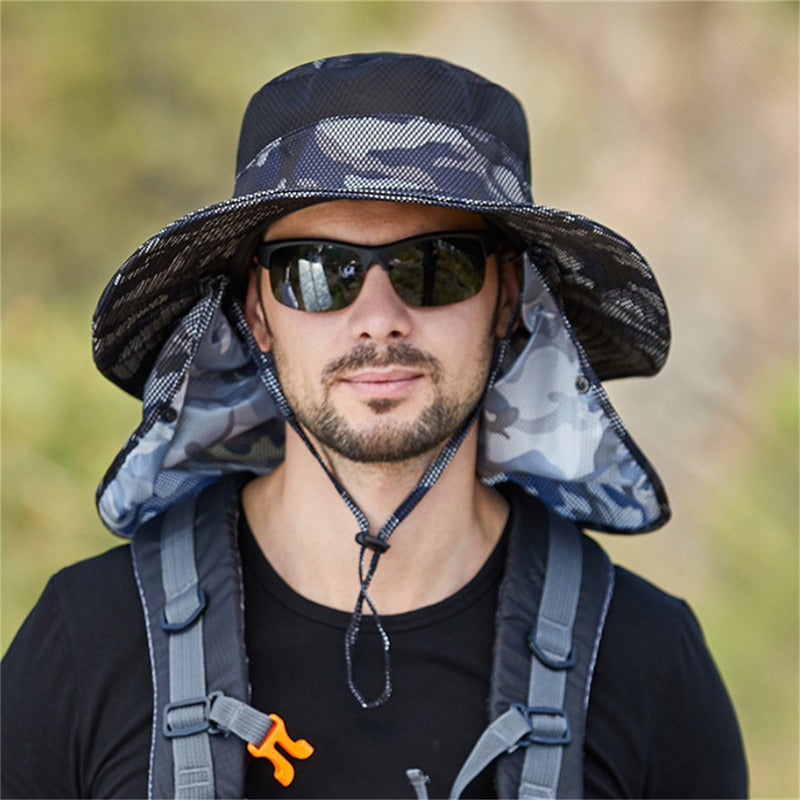 Camouflage Fishing Cap Wide Brim Bucket Hat Visor With Removable Face Mask