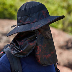 Camouflage Fishing Cap Wide Brim Bucket Hat Visor With Removable Face Mask
