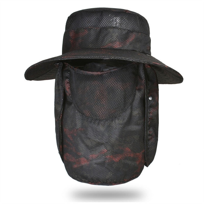 Camouflage Fishing Cap Wide Brim Bucket Hat Visor With Removable Face Mask