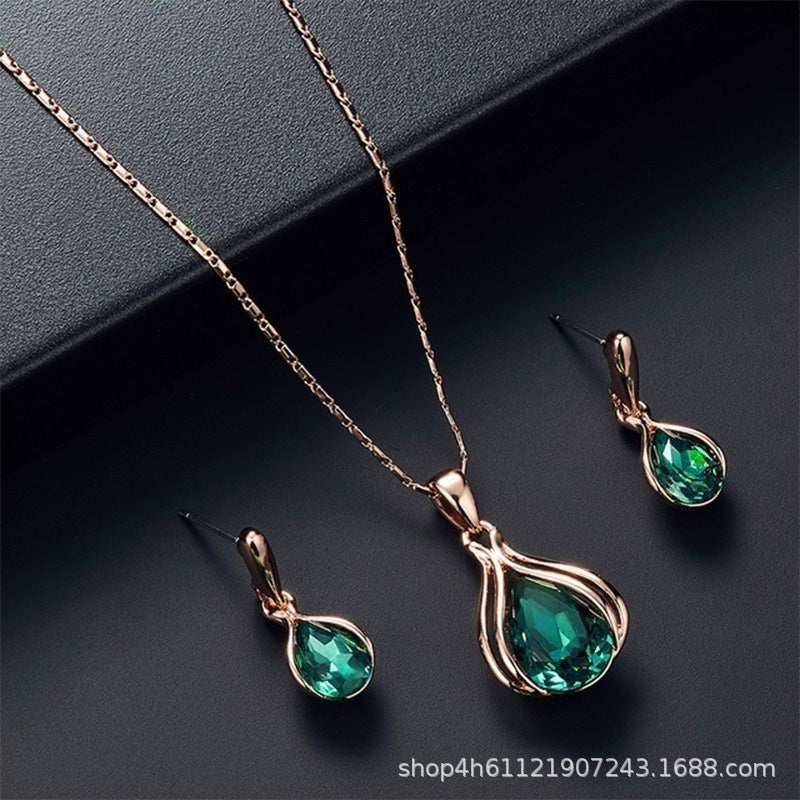Water Droplet Pendant Necklace Earrings Set for Wedding
