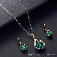 Water Droplet Pendant Necklace Earrings Set for Wedding