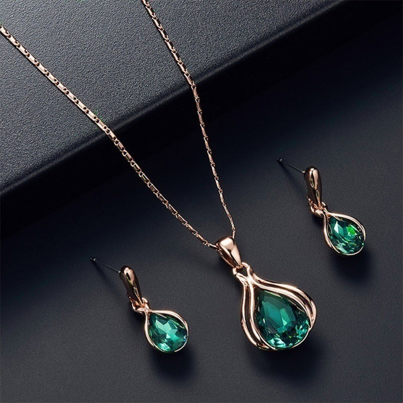 Water Droplet Pendant Necklace Earrings Set for Wedding