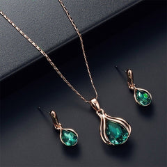 Water Droplet Pendant Necklace Earrings Set for Wedding