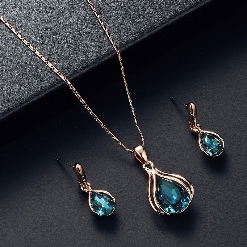 Water Droplet Pendant Necklace Earrings Set for Wedding