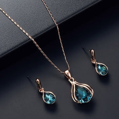 Water Droplet Pendant Necklace Earrings Set for Wedding
