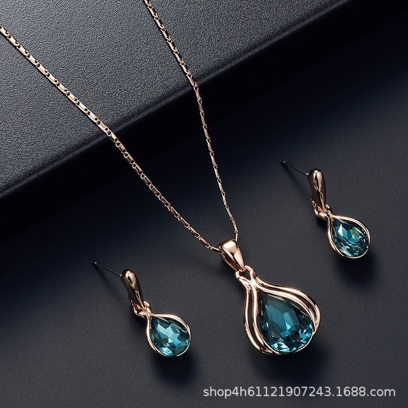 Water Droplet Pendant Necklace Earrings Set for Wedding