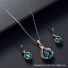 Water Droplet Pendant Necklace Earrings Set for Wedding