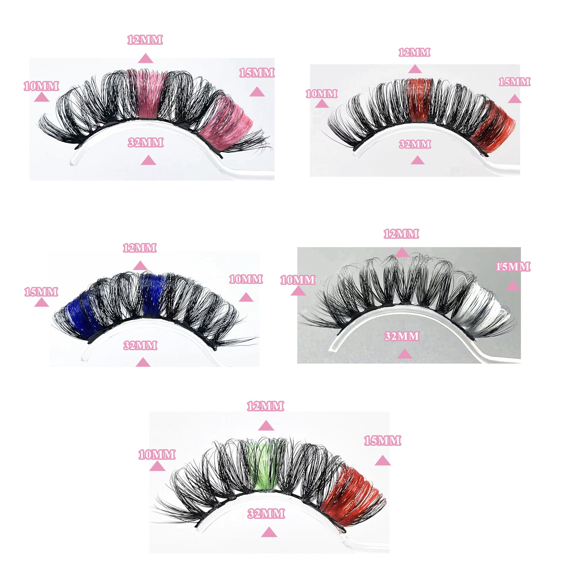 Dramatic Curling Strip Colored False Eyelashes Pink