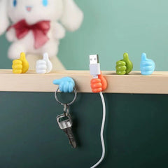 6pcs Cartoon Thumb Hook Sticky Hook Punch Data Cable Fixer
