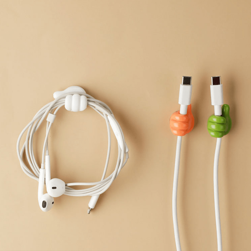 6pcs Cartoon Thumb Hook Sticky Hook Punch Data Cable Fixer