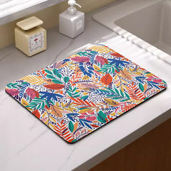 Polyester Drying Mat Kitchen Countertop Drain Pad Tropical Leaf Dish Drying Mat