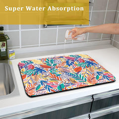 Polyester Drying Mat Kitchen Countertop Drain Pad Tropical Leaf Dish Drying Mat
