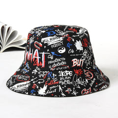 Black Cotton Graffiti Bucket Hat Unisex Sun Hat